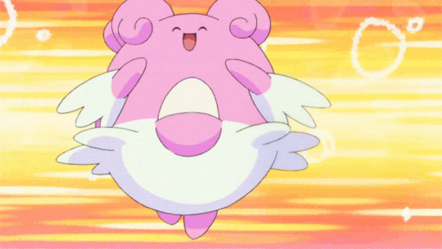 a cartoon drawing of a pink and white bird with wings