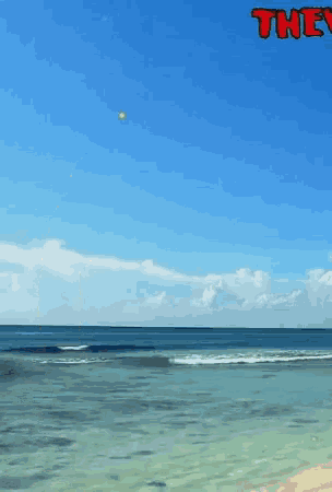 a picture of a beach with the words they in red