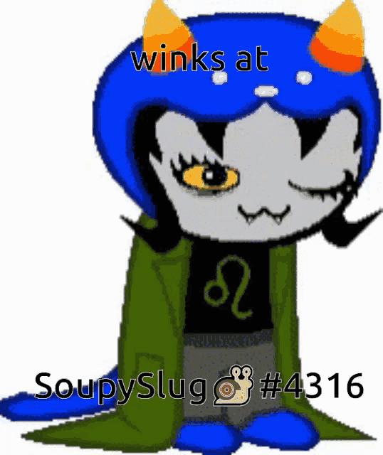 a cartoon of a troll with the words winks at soupyslug # 4316