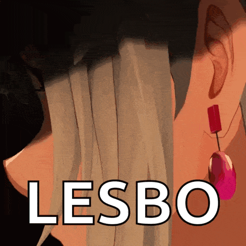 a close up of a person 's ear with the words lesbo written above it