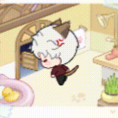 a cartoon of a cat with horns holding a feather