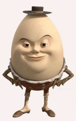a cartoon egg wearing a hat and pants is smiling