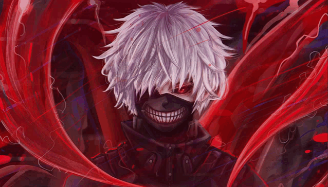 a drawing of a man with white hair and a mask on his face