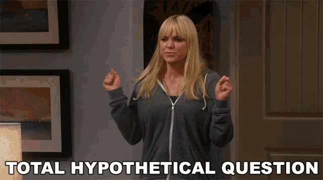 a woman says total hypothetical question in front of a door