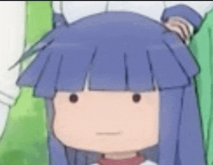 a close up of a cartoon girl with blue hair and a hat .