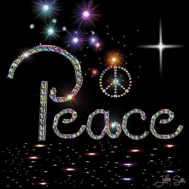 a peace sign is surrounded by rhinestones and stars