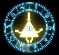 bill cipher from gravity falls is in the center of a circle