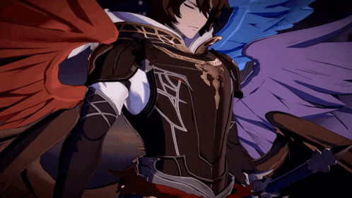 a cartoon character with wings is wearing a black armor