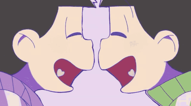 a close up of a cartoon character with hearts in their mouths