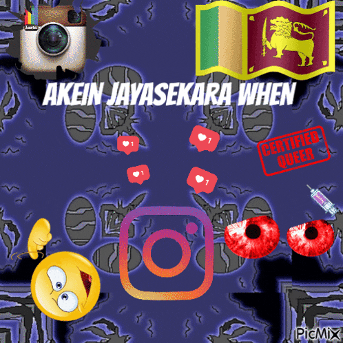 a purple background with a smiley face a camera a flag and a stamp that says " certified loser "