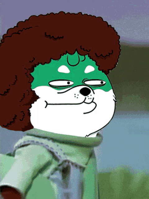 a cartoon of a dog with a green mask on
