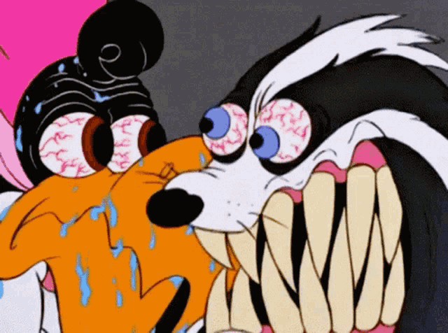 a cartoon drawing of a skunk and a duck