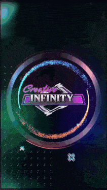 a logo for creative infinity is displayed on a purple and green background