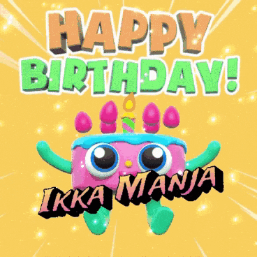 a happy birthday greeting card with a pink cake and candles