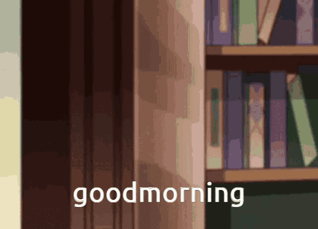 a picture of a bookshelf with the words " good morning " written on it