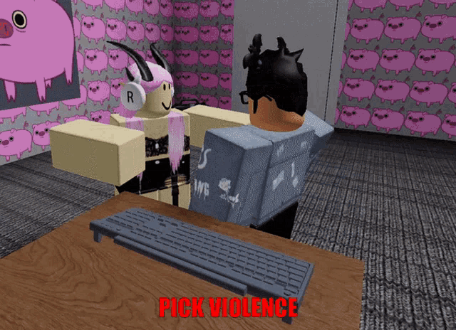a picture of a girl and a boy in a room with the words pick violence on the bottom