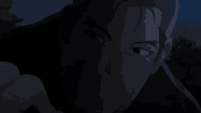 a close up of a man 's face with a slight smile on his face