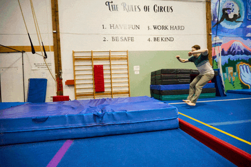a sign that says " the rules of circus " hangs on a wall