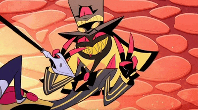 a cartoon character in a top hat is holding a sword in his hand .