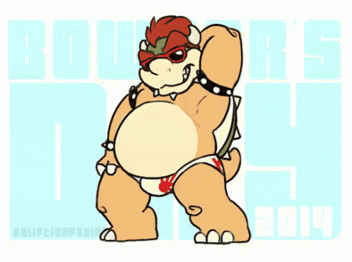 a cartoon drawing of bowser wearing a thong and sunglasses