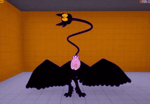 a cartoon bird with a very long neck and wings