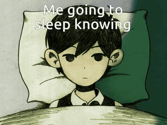 a drawing of a boy laying in bed with the words me going to sleep knowing above him