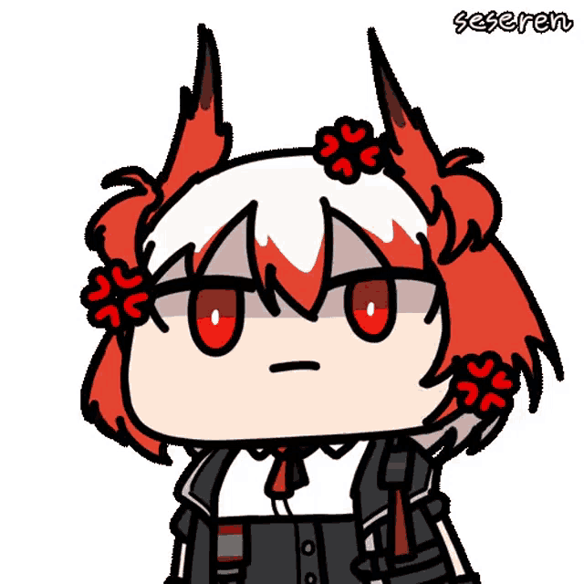 a cartoon drawing of a girl with red hair and flowers in her hair .