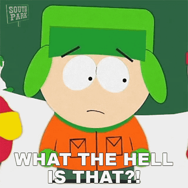 a cartoon character from south park is saying what the hell is that .