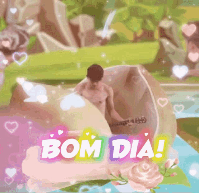 a cartoon of a man in a flower with the words bom dia