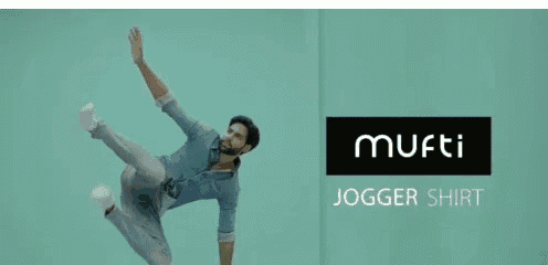 a man is doing a trick in front of a mufti logo
