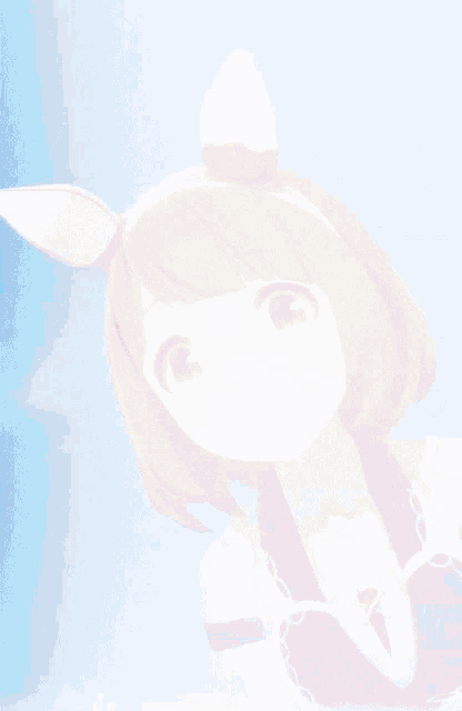 a girl with brown hair and white ears is wearing a white headband