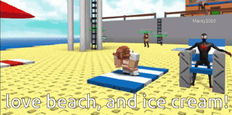 a screenshot of a video game with the words love beach and ice cream