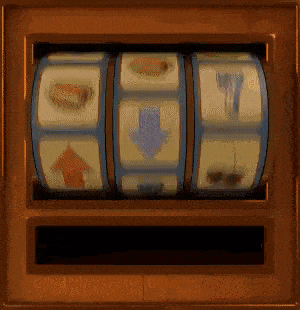 a slot machine with a blue arrow pointing down and a red arrow pointing up