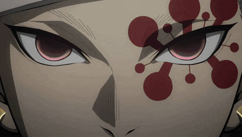 a close up of a person 's eyes with red circles on them