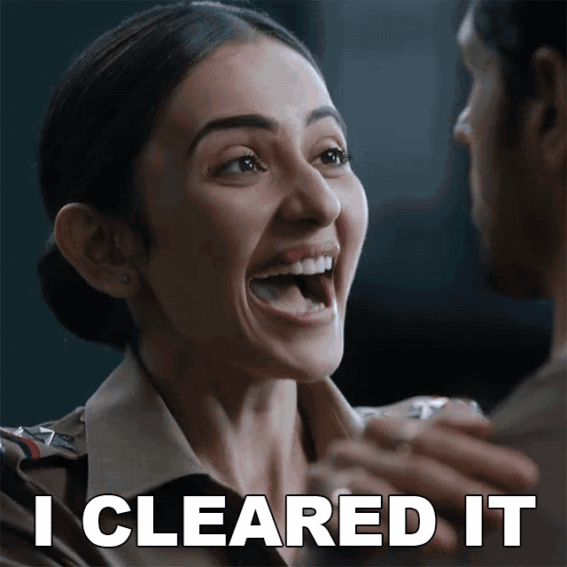 a woman with her mouth open and the words " i cleared it " below her