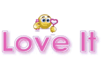 a smiley face is holding a heart in front of the word love it .