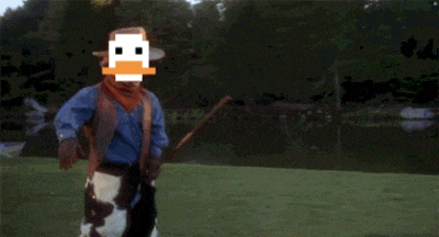 a pixelated image of a man with a duck face on his face
