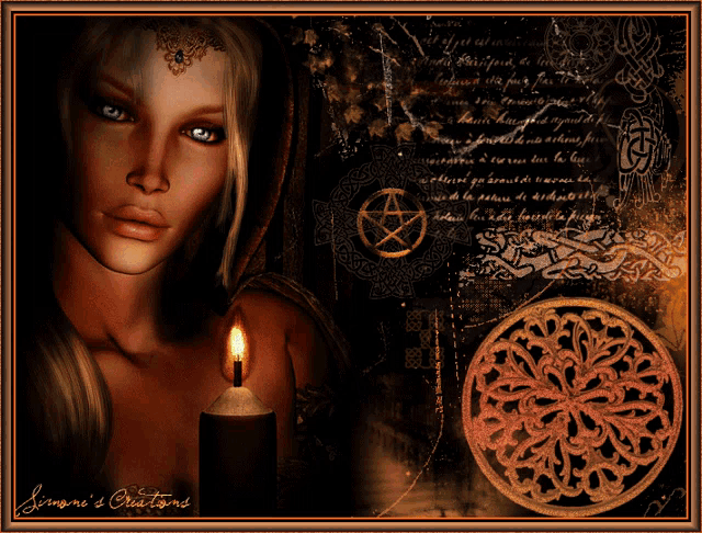 a picture of a woman with a candle and the name sempre 's creations