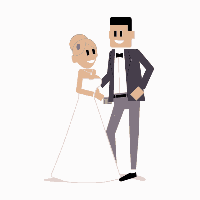 a bride and groom are standing next to each other