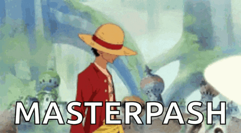 a man in a straw hat is standing in front of a sign that says masterpash