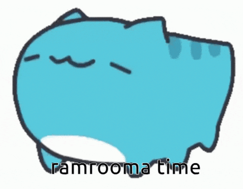 a cartoon drawing of a cat with the words ramrooma time written below it