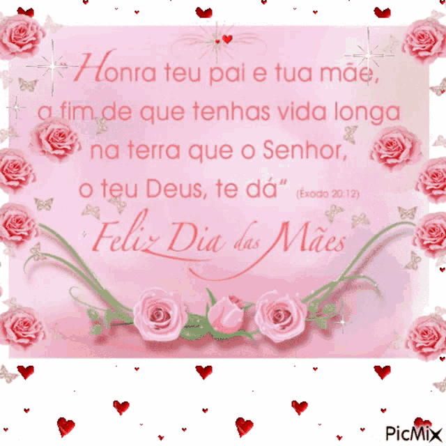 a greeting card that says feliz dia das maes with pink roses