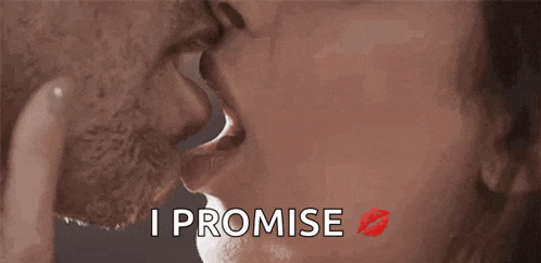 a man and a woman are kissing with the words i promise written below them
