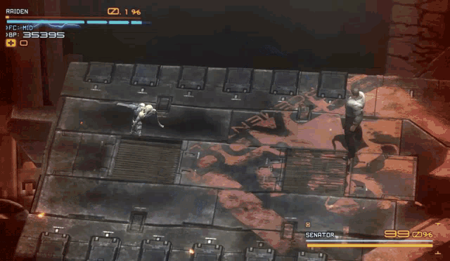 a video game character named raiden is sitting down