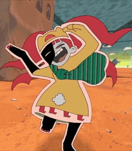 a cartoon drawing of a person with a red cape