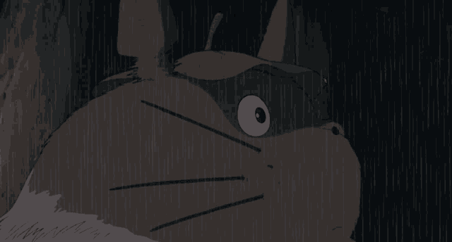 a cartoon cat with a green leaf on its head is in the rain