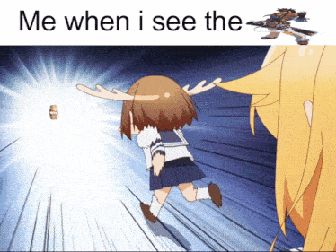 a cartoon of a girl with antlers and the words " me when i see the "
