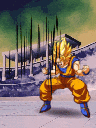 a cartoon of a man in a yellow and blue outfit is standing in front of a building