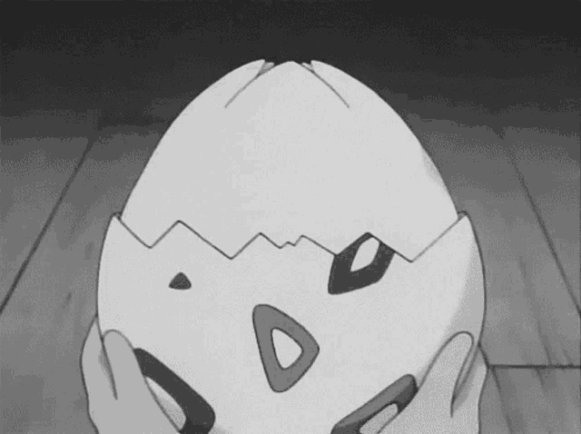 a black and white cartoon of a person holding a broken egg .