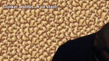 a picture of a person with the words conker and his oil stash below them